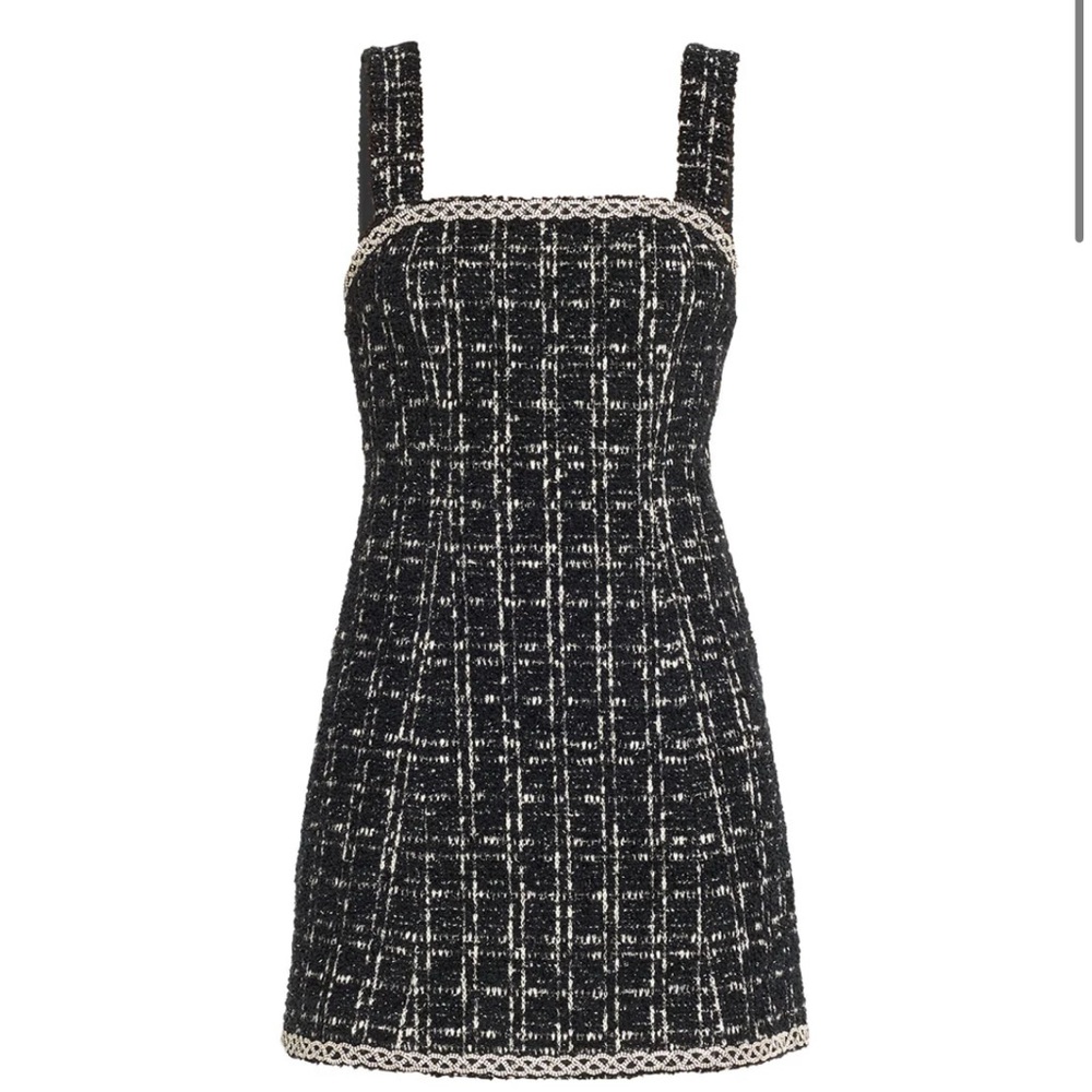 Black and Cream Liran Embellished Tweed Mini Dress